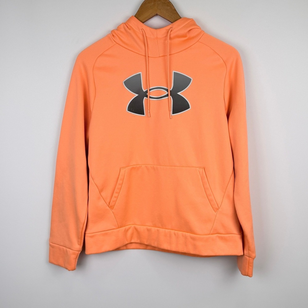 Under Armour Hoodie Womens M Orange Big Logo Loose Pullover Sweatshirt
